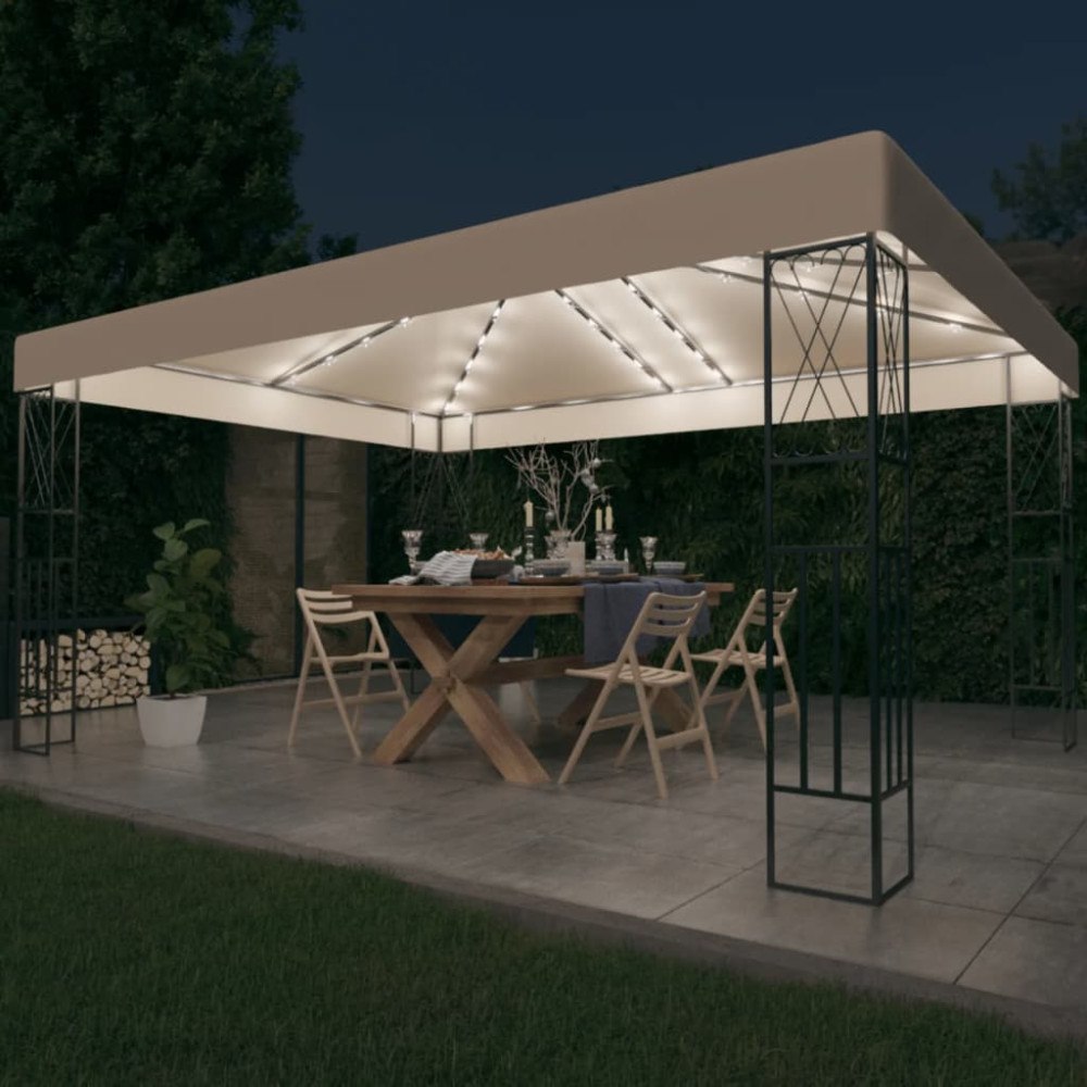 vidaXL Paviljong med ljusslinga LED 3x4 m gräddvit tyg