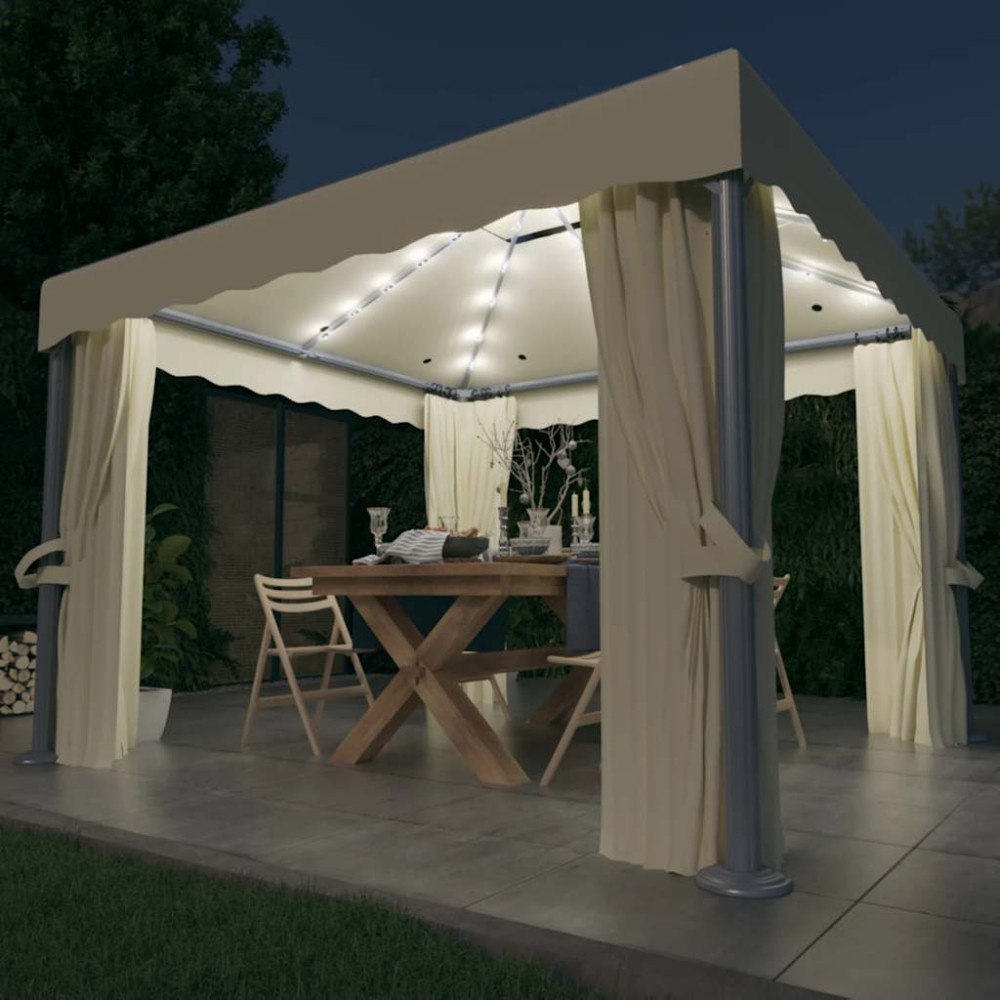 vidaXL Paviljong med draperi och ljusslinga LED 3x3 m gräddvit