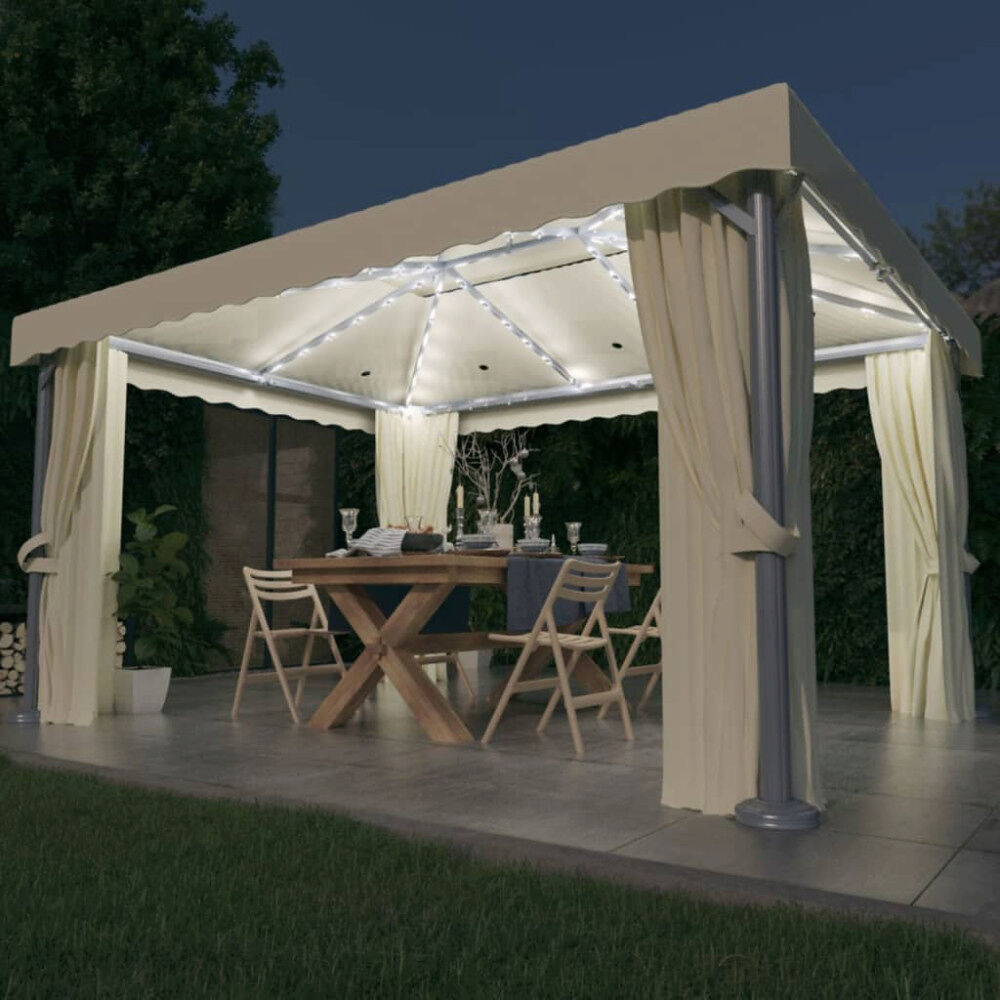vidaXL Paviljong med draperi och ljusslinga LED 4x3 m gräddvit