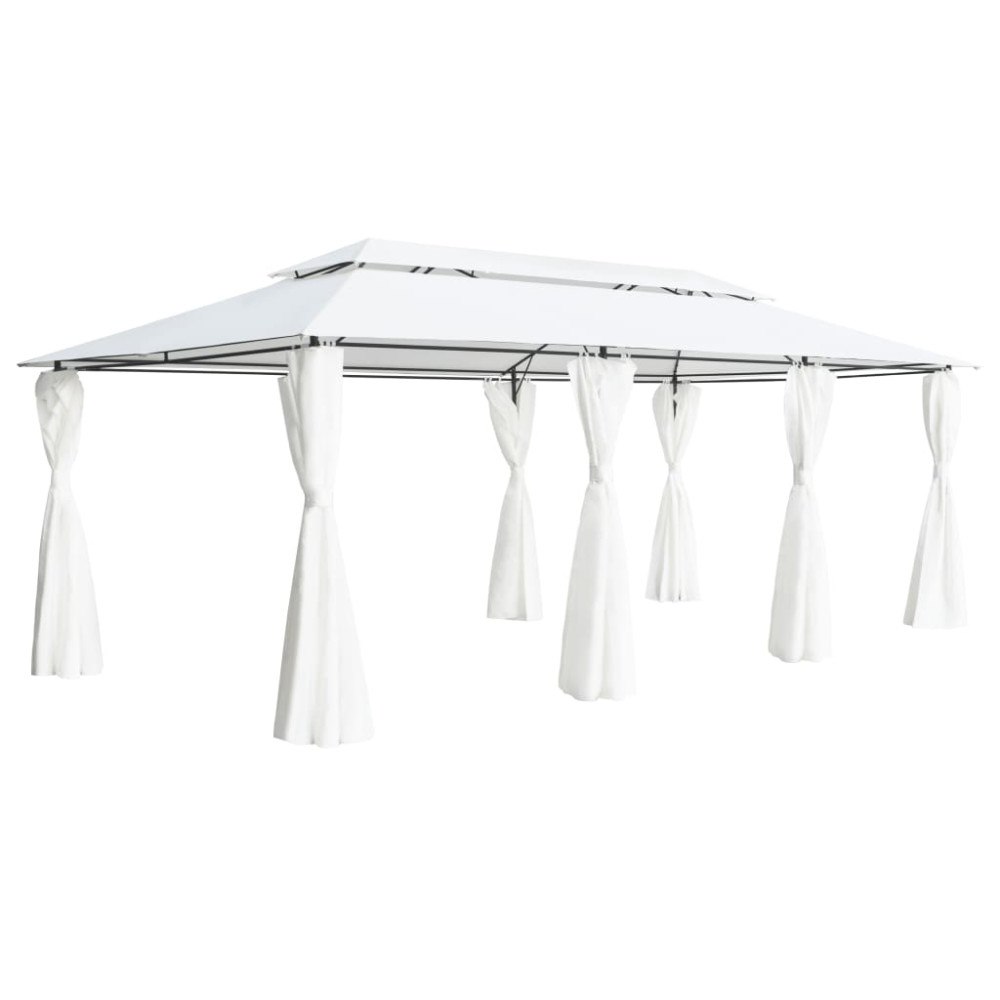 vidaXL Paviljong med draperier 600x298x270 cm vit 180g/m²