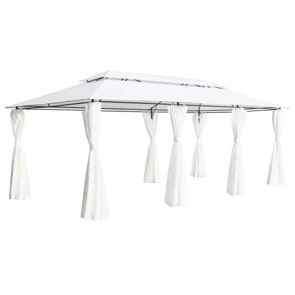 vidaXL Paviljong med draperier 600x298x270 cm vit 180g/m²