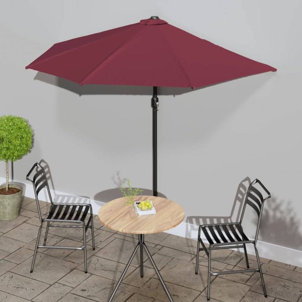vidaXL Balkongparasoll aluminiumstång vinröd 270x144x222 cm halv