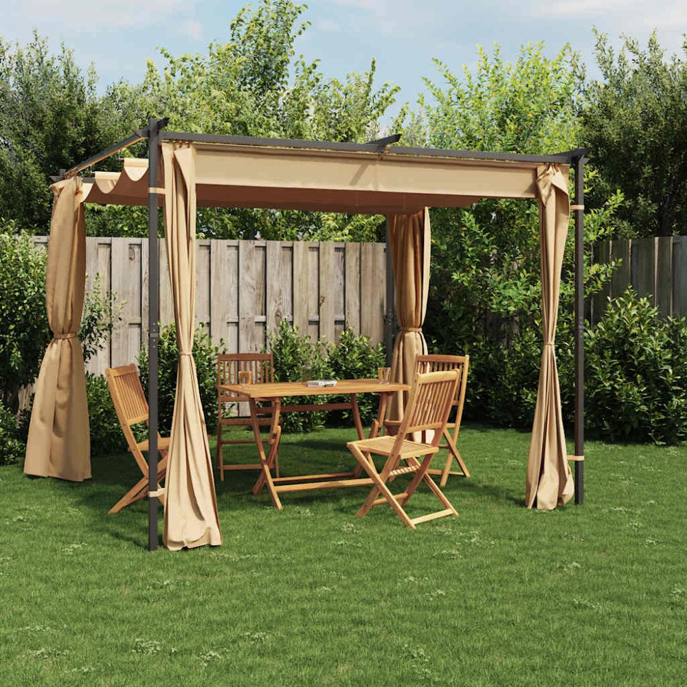 vidaXL Paviljong med draperier 3x3 m taupe stål