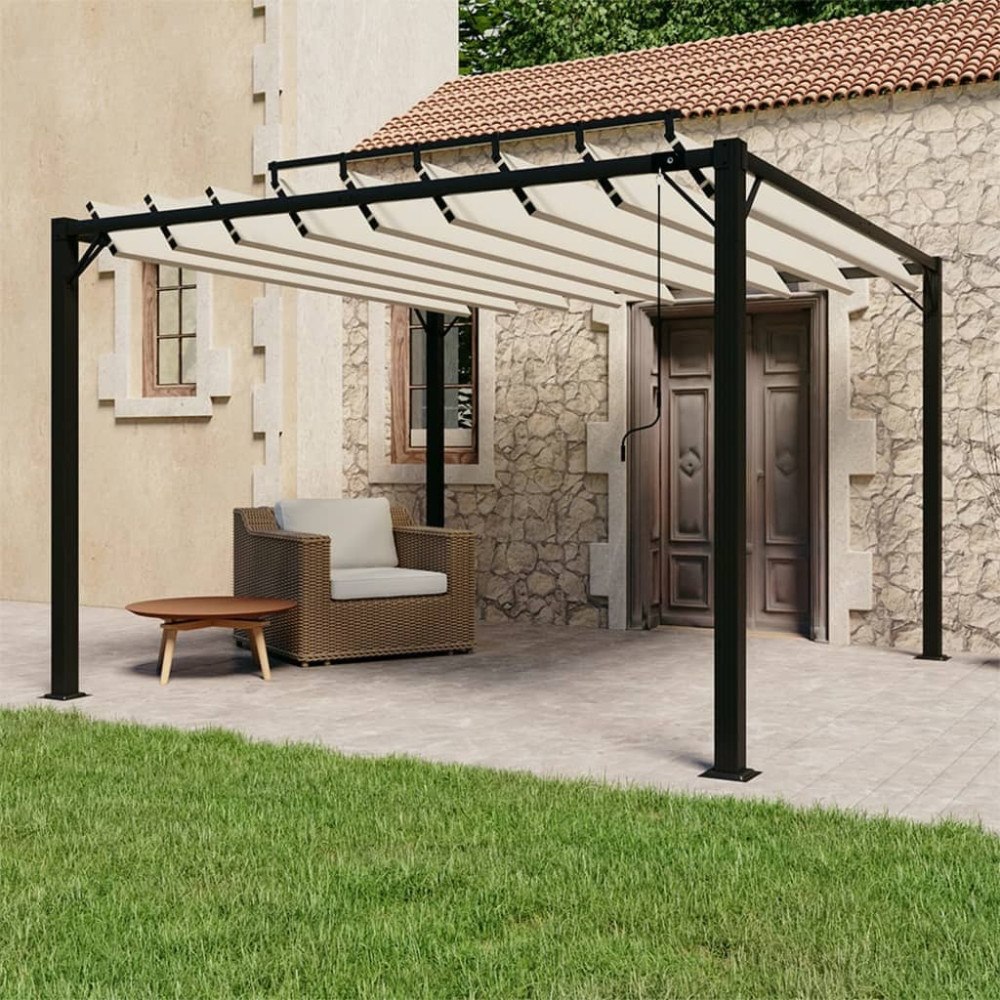 vidaXL Paviljong med lamelltak 3x3 m gräddvit tyg och aluminium