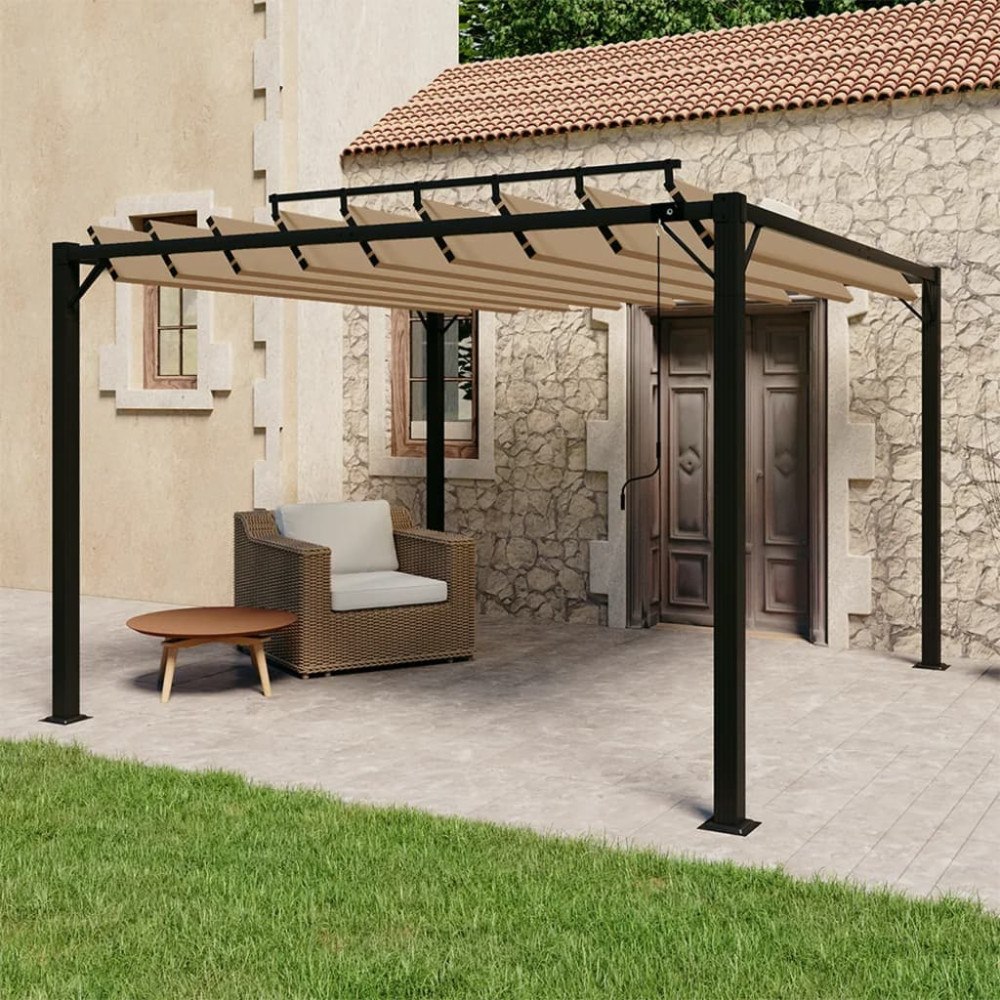 vidaXL Paviljong med lamelltak 3x3 m taupe tyg och aluminium