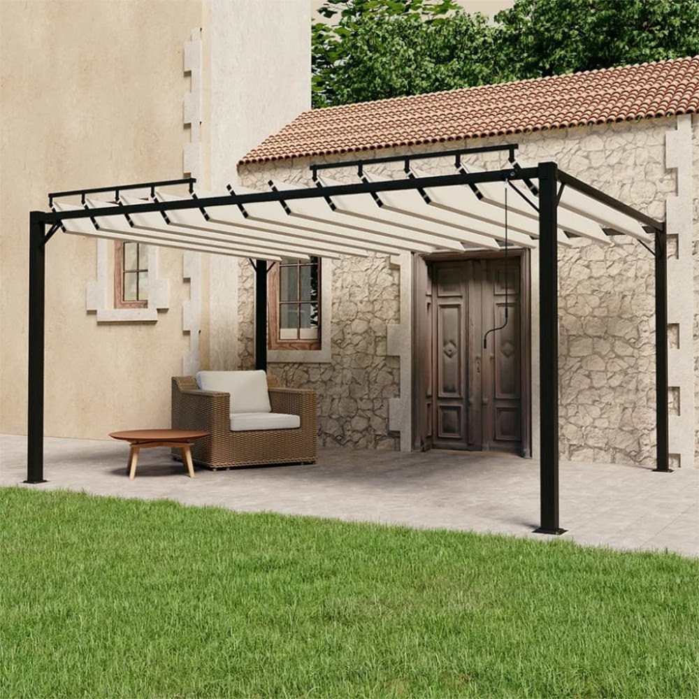 vidaXL Paviljong med lamelltak 3x4 m gräddvit tyg och aluminium