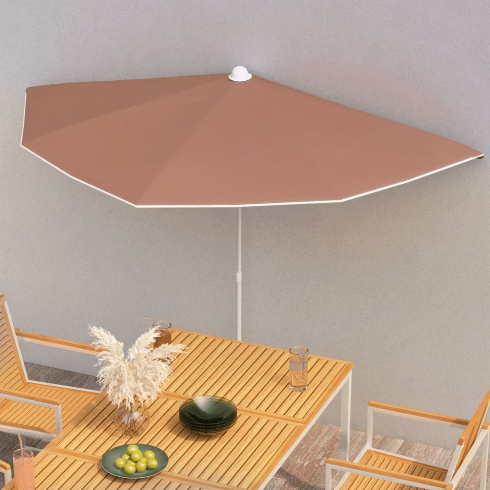 vidaXL Halvrunt parasoll med stång 180x90 cm terrakotta