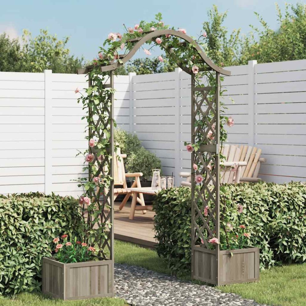 vidaXL Pergola med odlingslåda grå massivt granträ