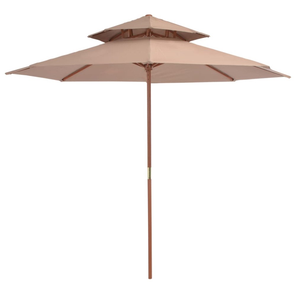 vidaXL Parasoll med två nivåer 270 cm trästång taupe