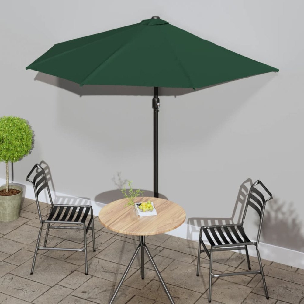 vidaXL Balkongparasoll med aluminiumstolpe grön 270x144 cm halvrunt