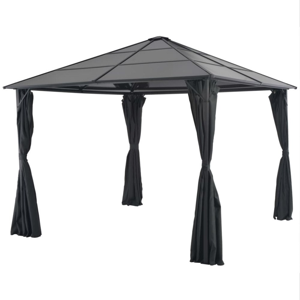vidaXL Paviljong med draperi aluminium 3x3 m svart