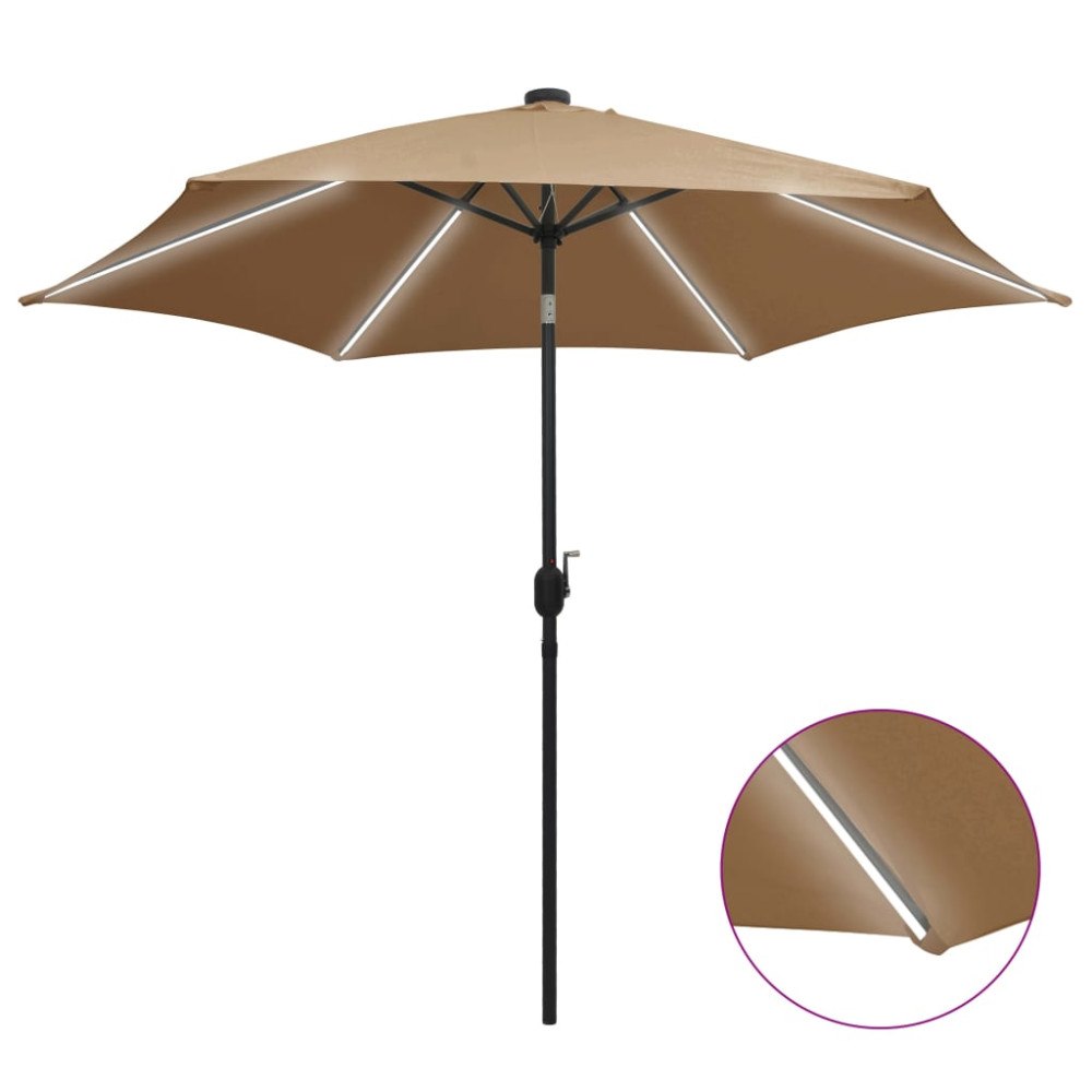 vidaXL Parasoll med LEDs och aluminiumstång 300 cm taupe