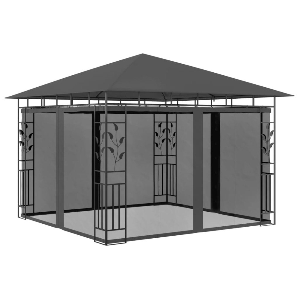 vidaXL Paviljong med myggnät 3x3x2,73 m antracit 180 g/m²
