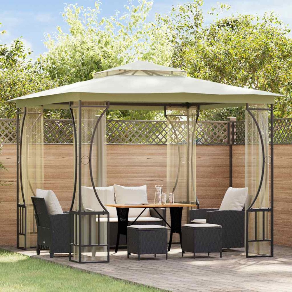 vidaXL Paviljong med nät 300x300x265 cm gräddvit