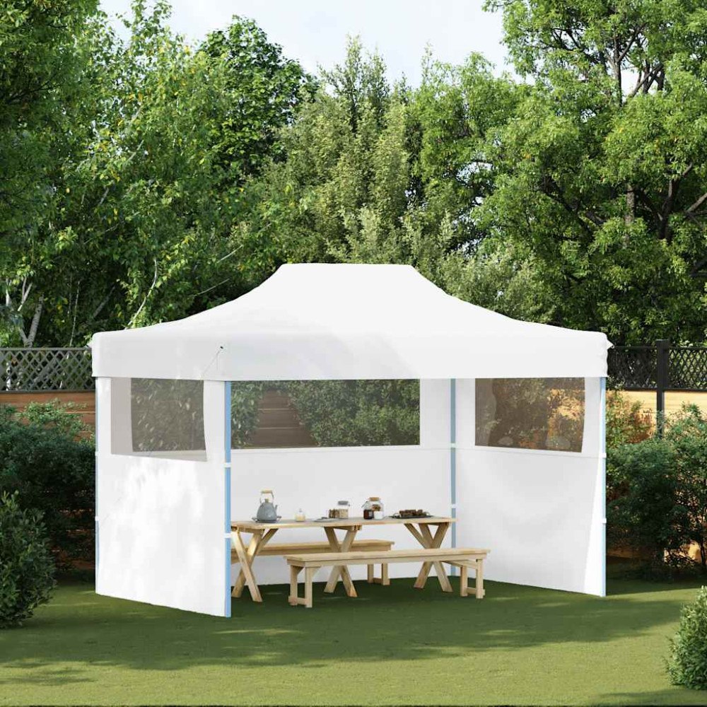 vidaXL Hopfällbart partytält med 3 sidoväggar 280x410x315 cm stål vit