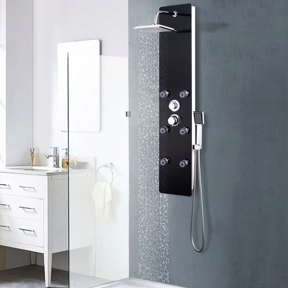 vidaXL Duschpanel glas 25x44,6x130 cm svart