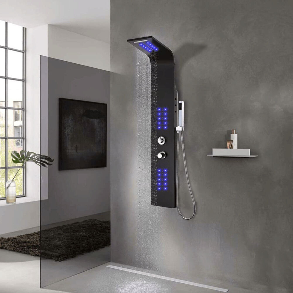 vidaXL Duschpanel aluminium 20x44x130 cm svart