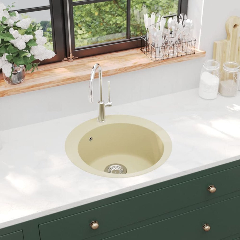 vidaXL Diskho granit enkel rund beige