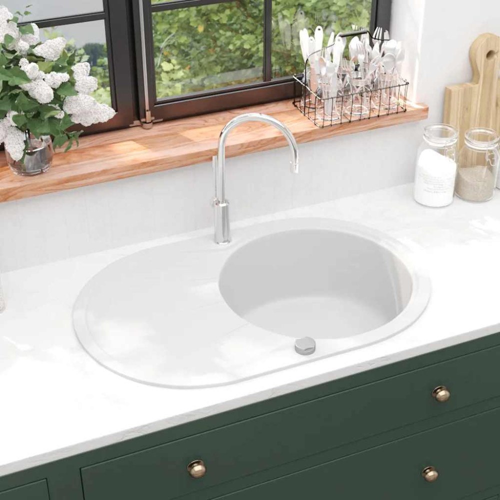vidaXL Diskho granit enkel oval vit