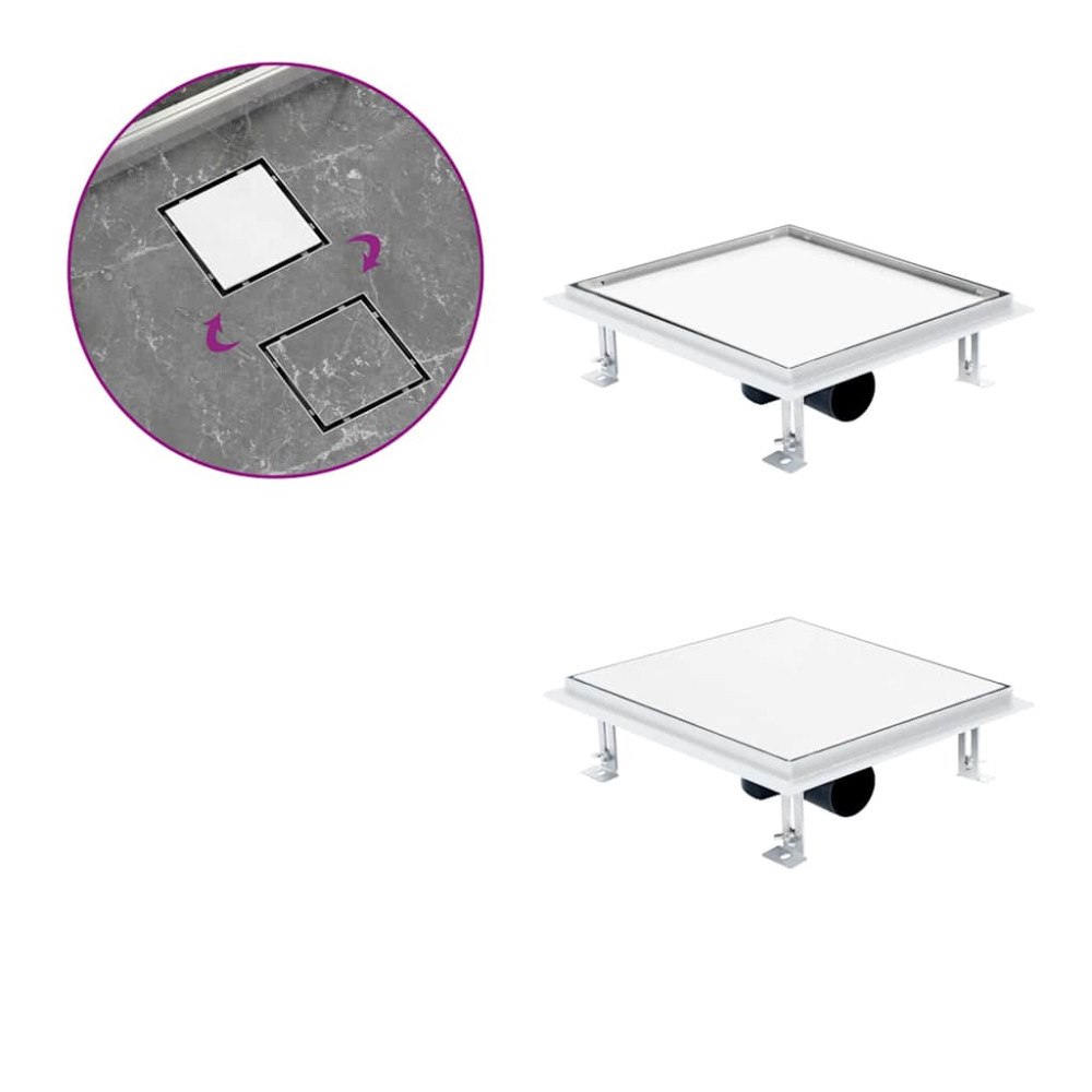 vidaXL Golvbrunn med 2-i-1 kakelinlägg 28x28 cm rostfritt stål