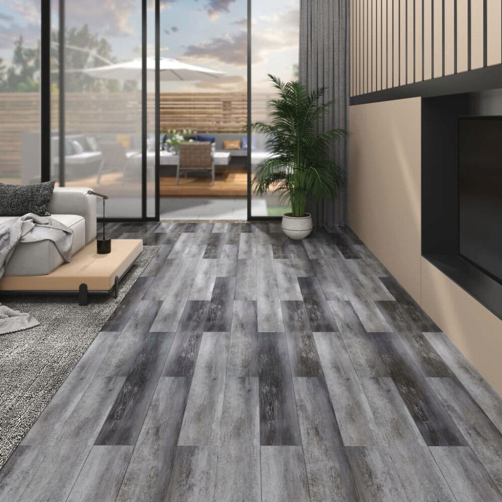 vidaXL PVC-golvbrädor 5,02 m² självhäftande 2 mm blank grå