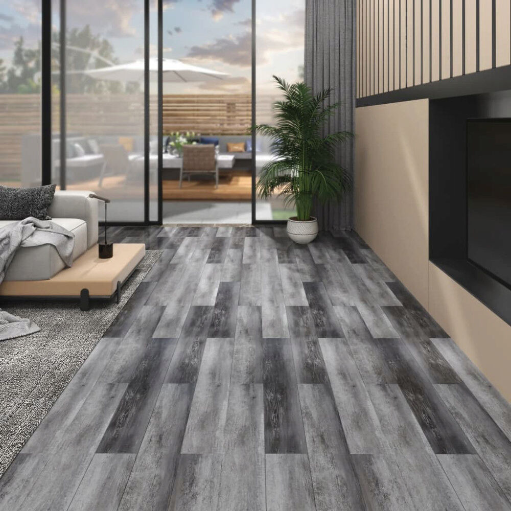vidaXL Ej självhäftande PVC-golvplankor 5,26 m² 2 mm glansig grå