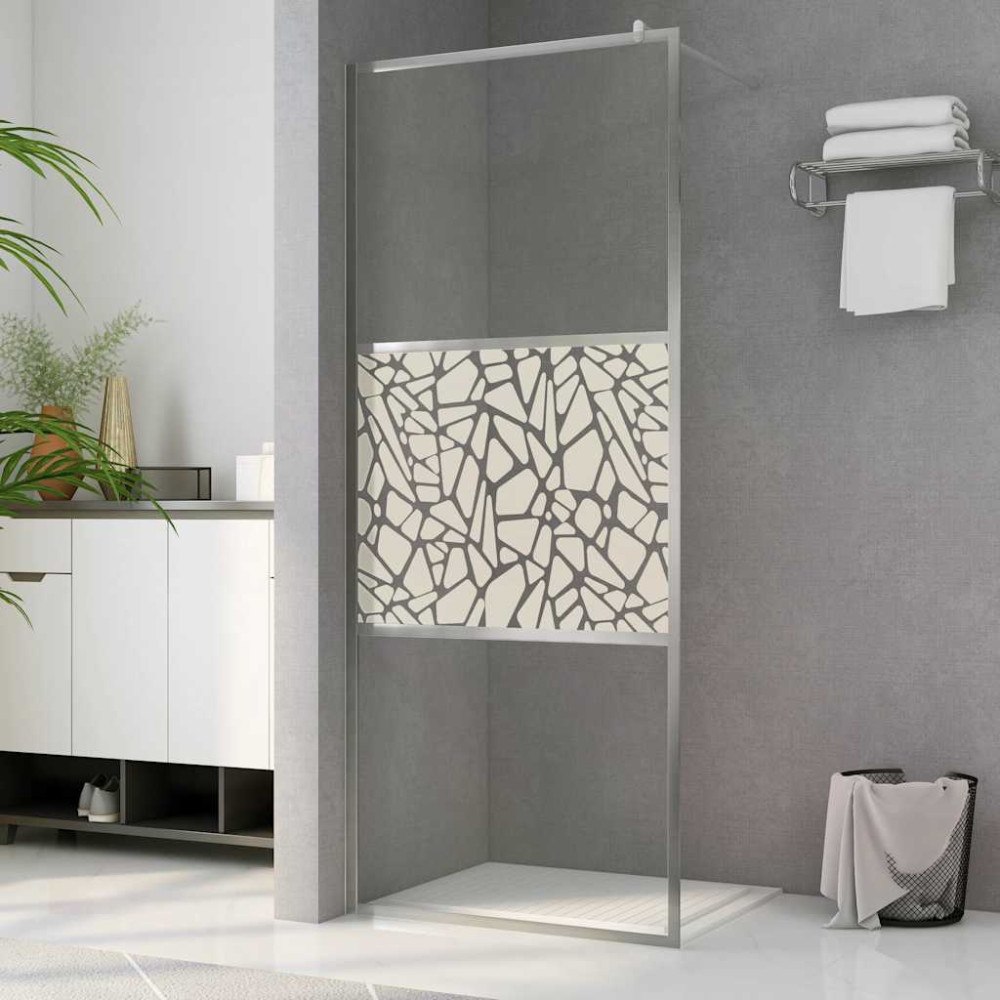vidaXL Duschvägg med ESG-glas stendesign 115x195 cm