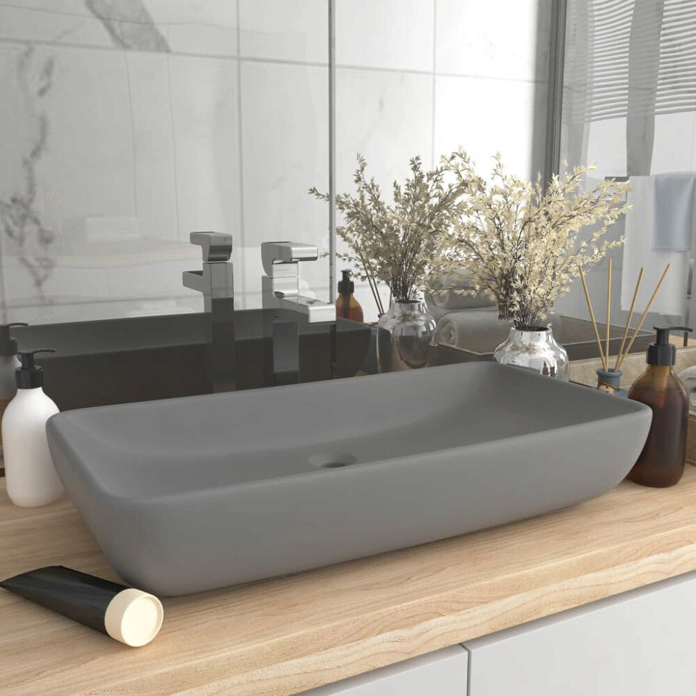 vidaXL Lyxigt rektangulärt handfat matt ljusgrå 71x38 cm keramik