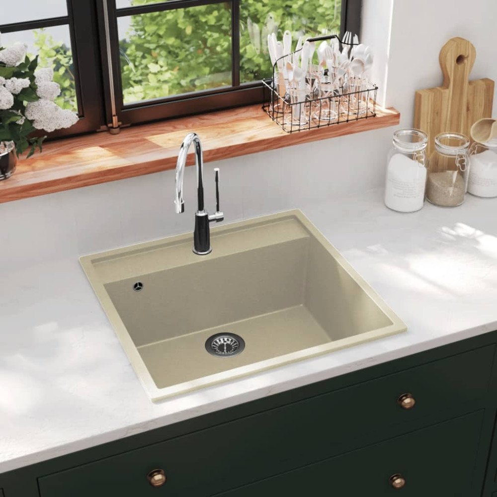 vidaXL Diskho med bräddavlopp beige granit
