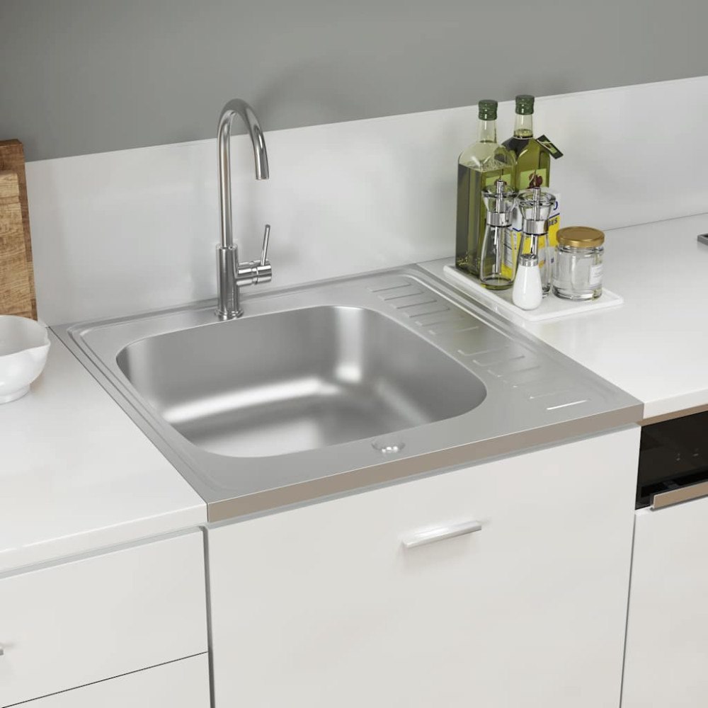 vidaXL Diskho med avrinningsyta silver 600x600x155 mm rostfritt stål