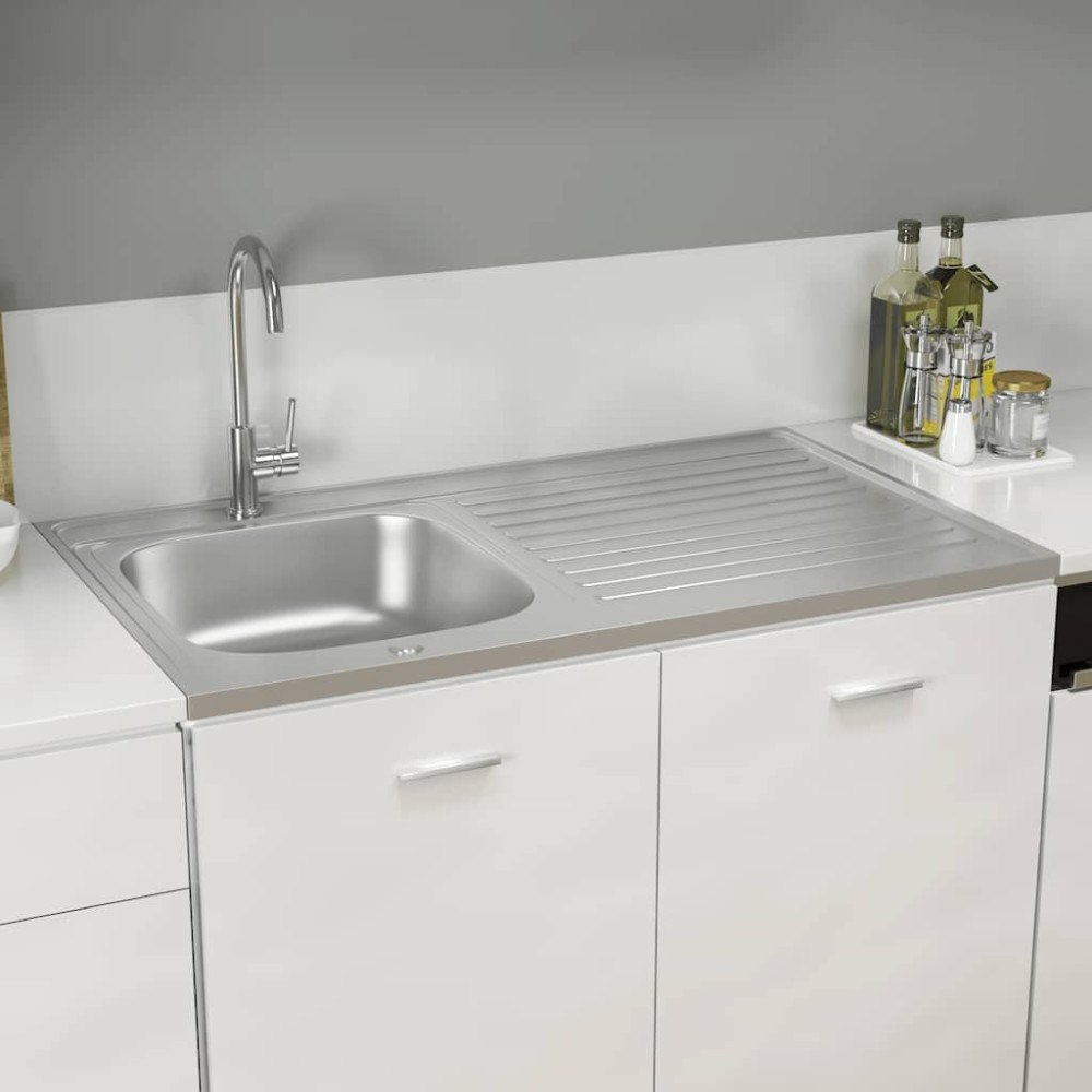 vidaXL Diskho med avrinningsyta silver 1000x600x155 mm rostfritt stål