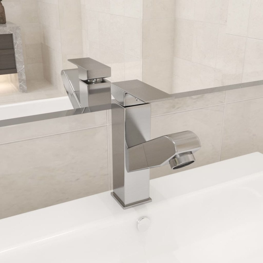 vidaXL Badrumsblandare med utdragbar pip silver 157x172 mm