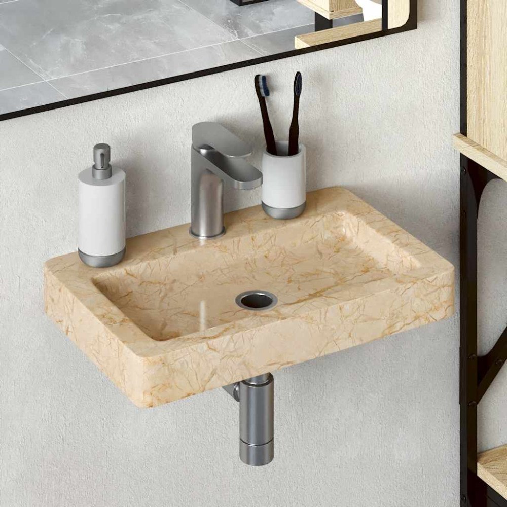 vidaXL Väggmonterat handfat gräddvit 38x24x6,5 cm marmor