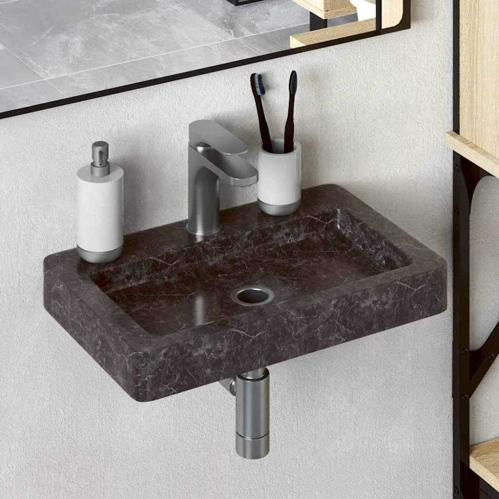 vidaXL Väggmonterat handfat svart 38x24x6,5 cm marmor