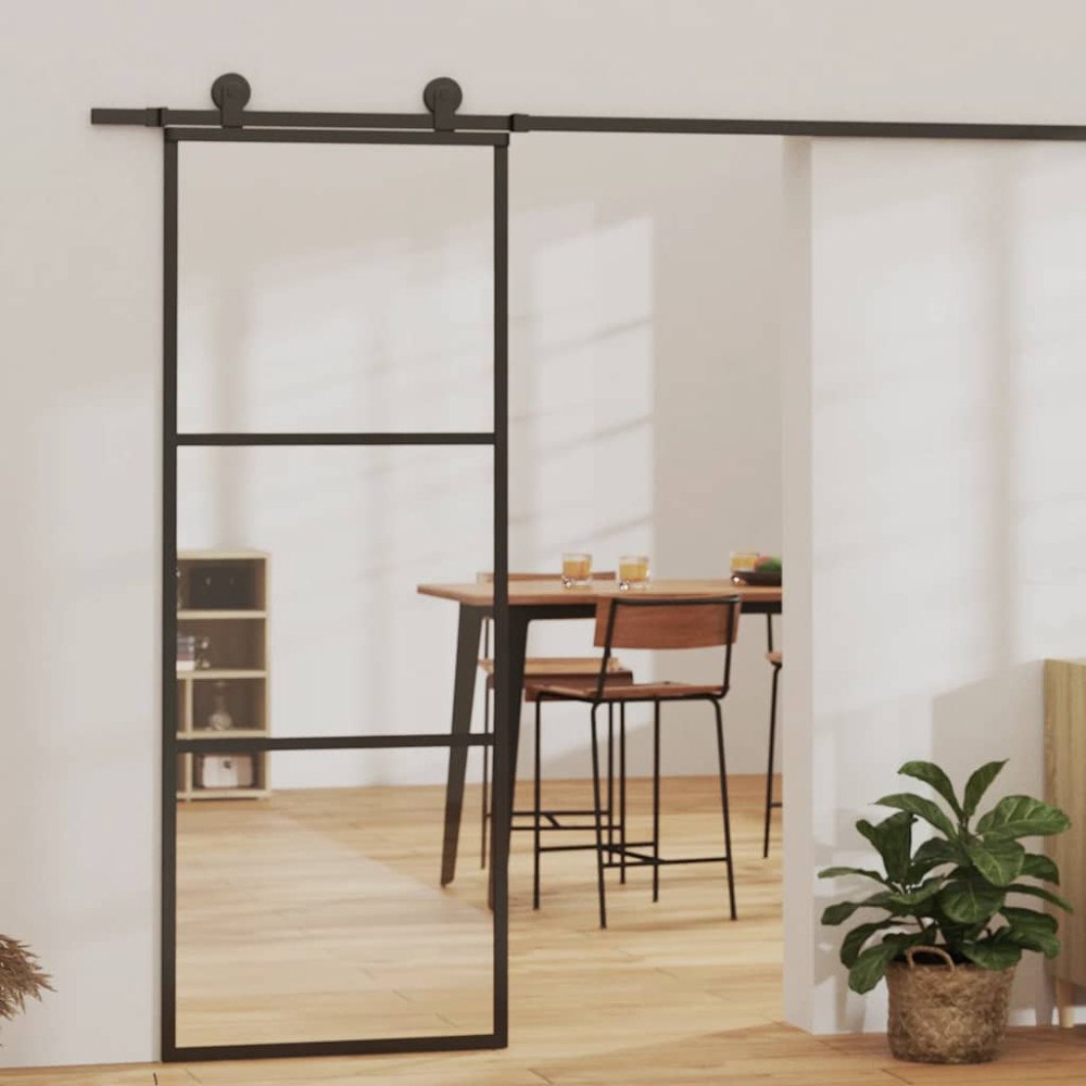vidaXL Skjutdörr 3-paneler ESG-glas och aluminium 76x205 cm svart