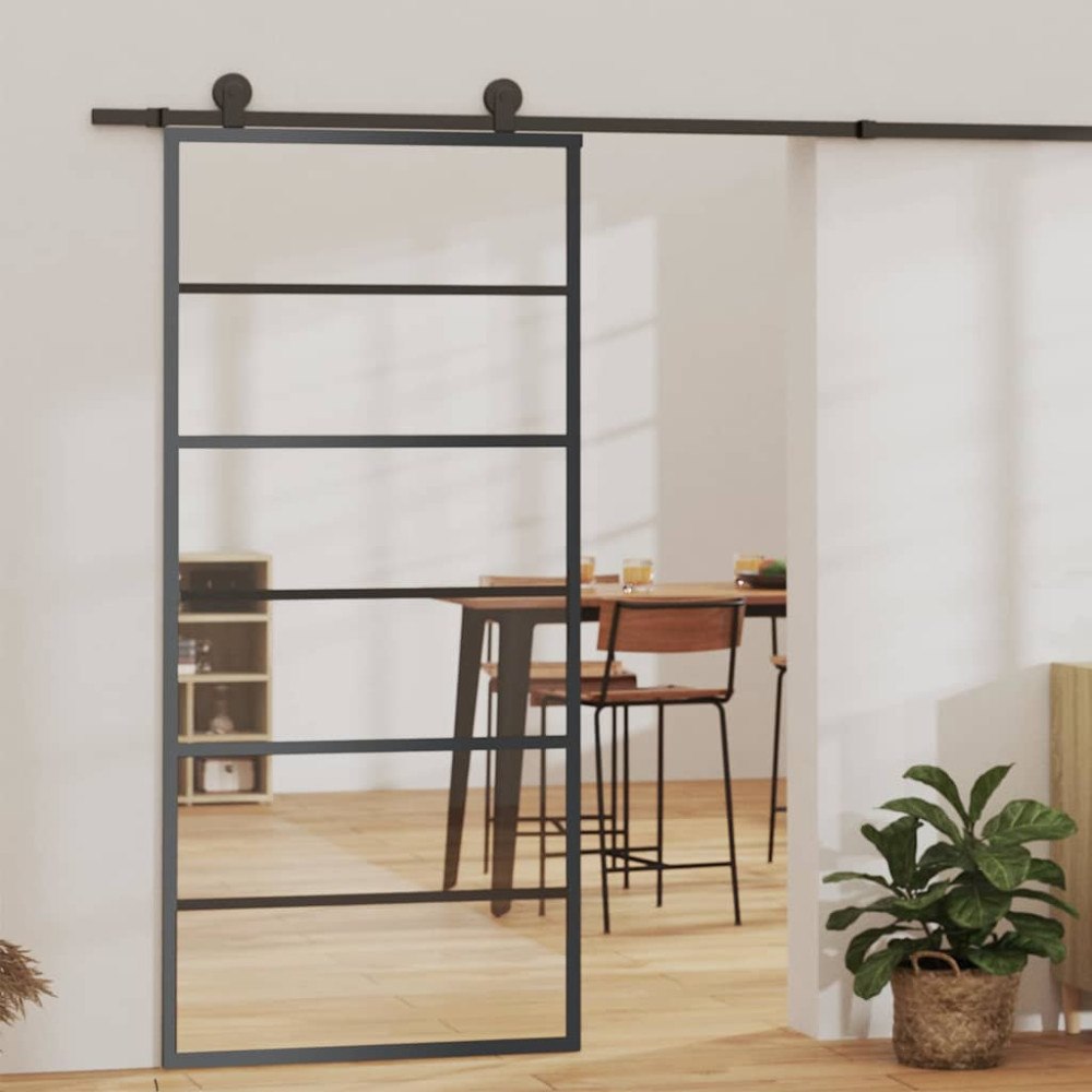 vidaXL Skjutdörr ESG-glas och aluminium 90x205 cm svart