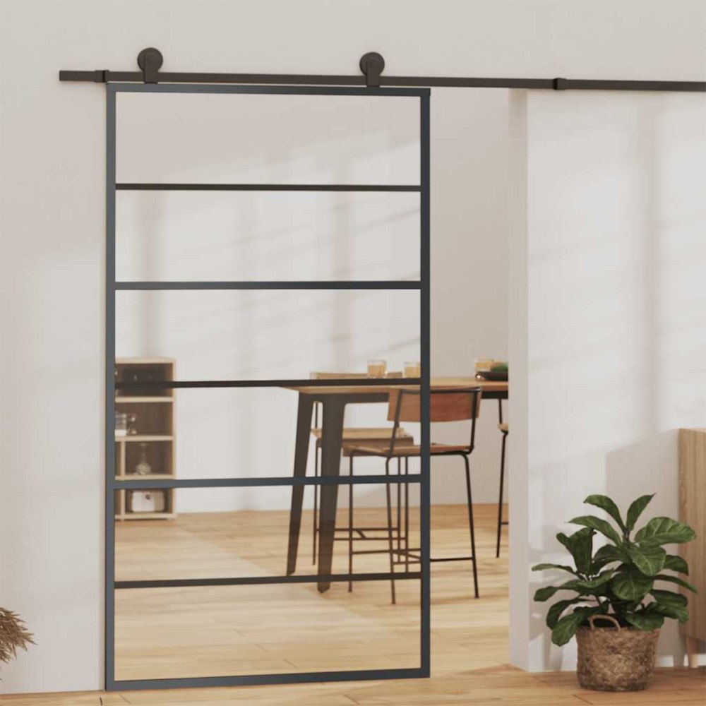 vidaXL Skjutdörr ESG-glas och aluminium 102x205 cm svart