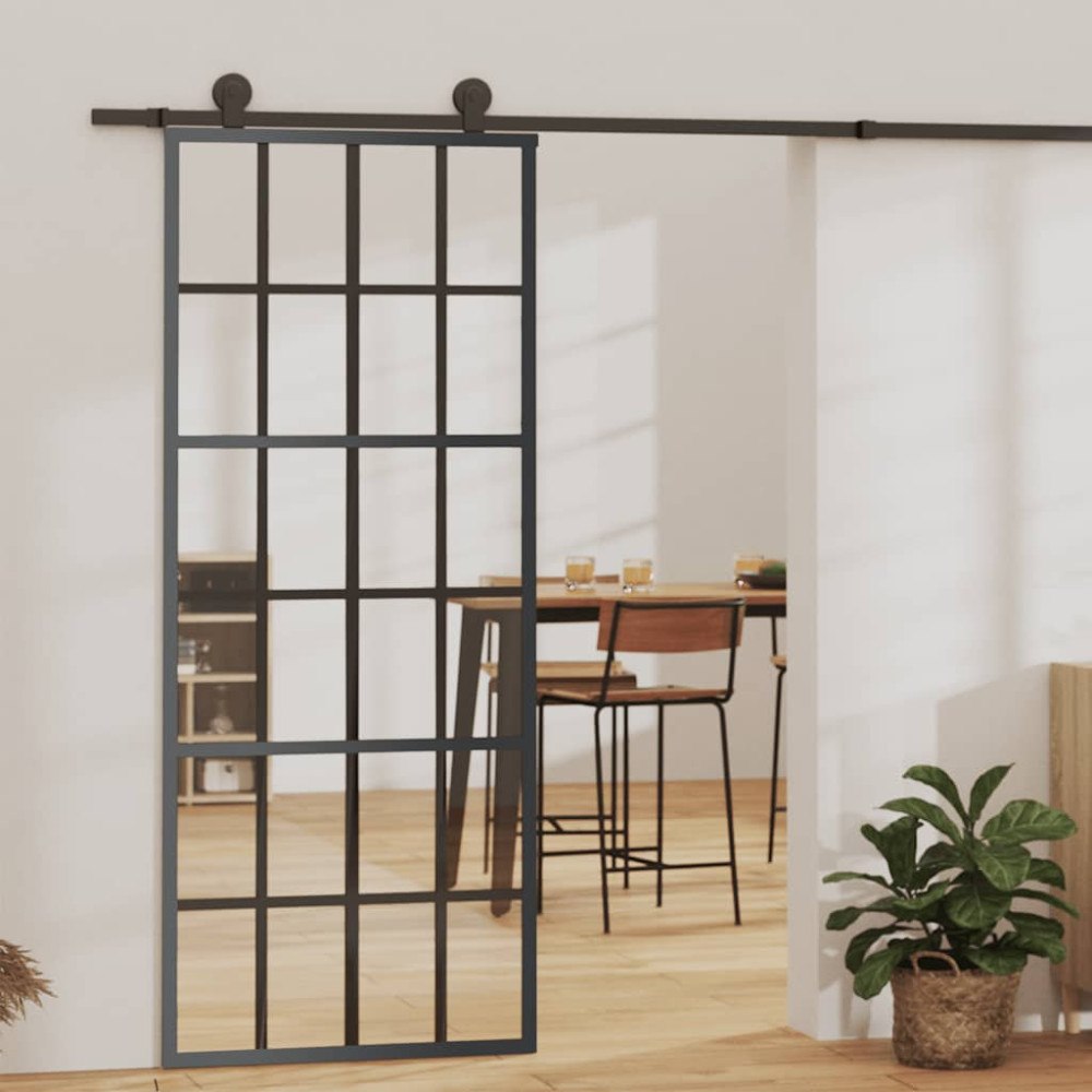 vidaXL Skjutdörr ESG-glas och aluminium 76x205 cm svart
