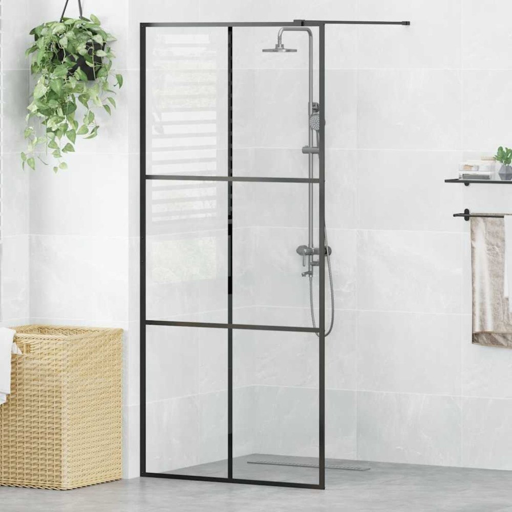 vidaXL Duschvägg med klart ESG-glas 90x195 cm svart