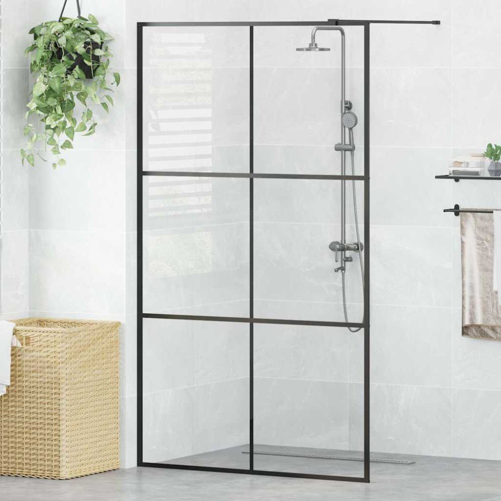 vidaXL Duschvägg med klart ESG-glas 115x195 cm svart