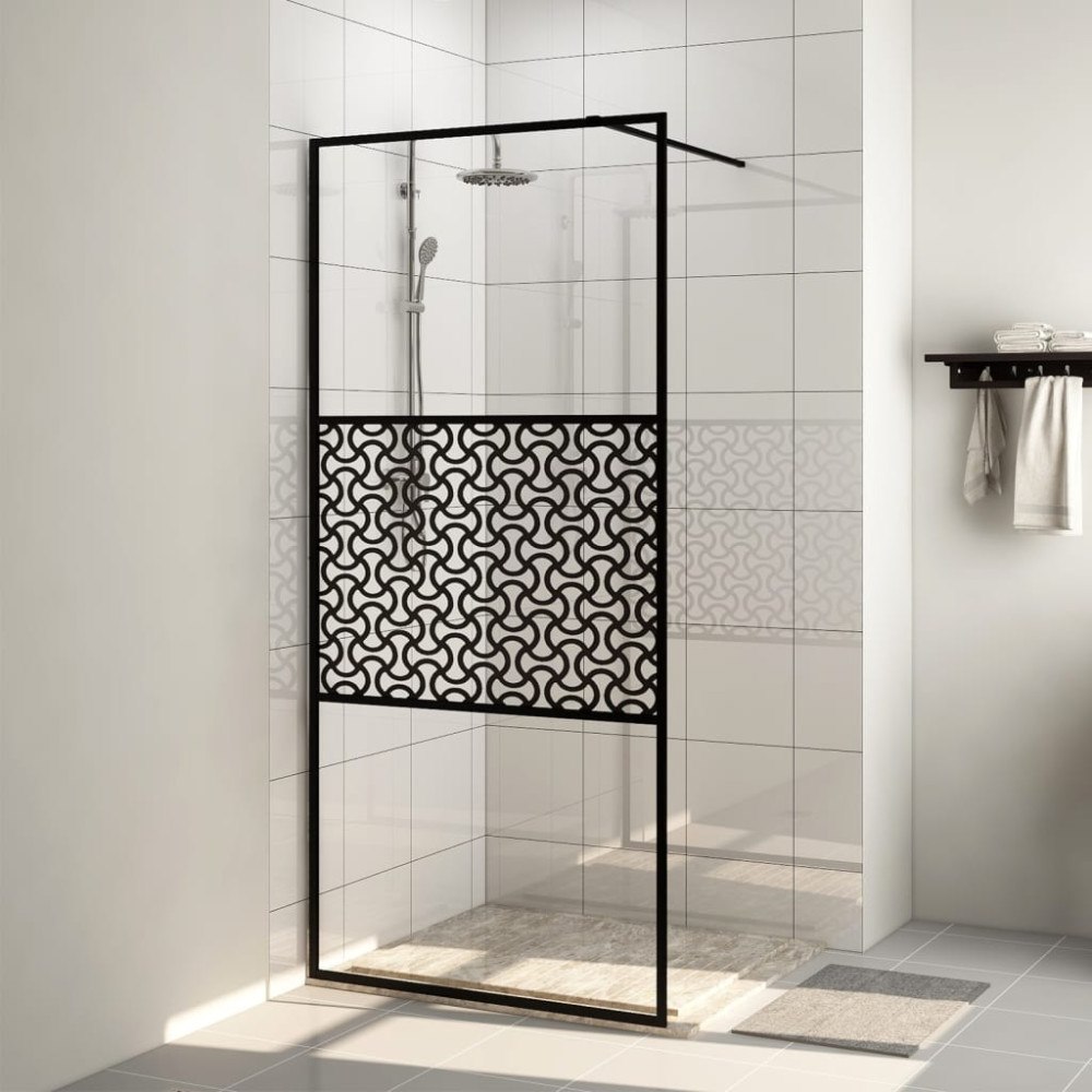 vidaXL Duschvägg med klart ESG-glas 100x195 cm svart