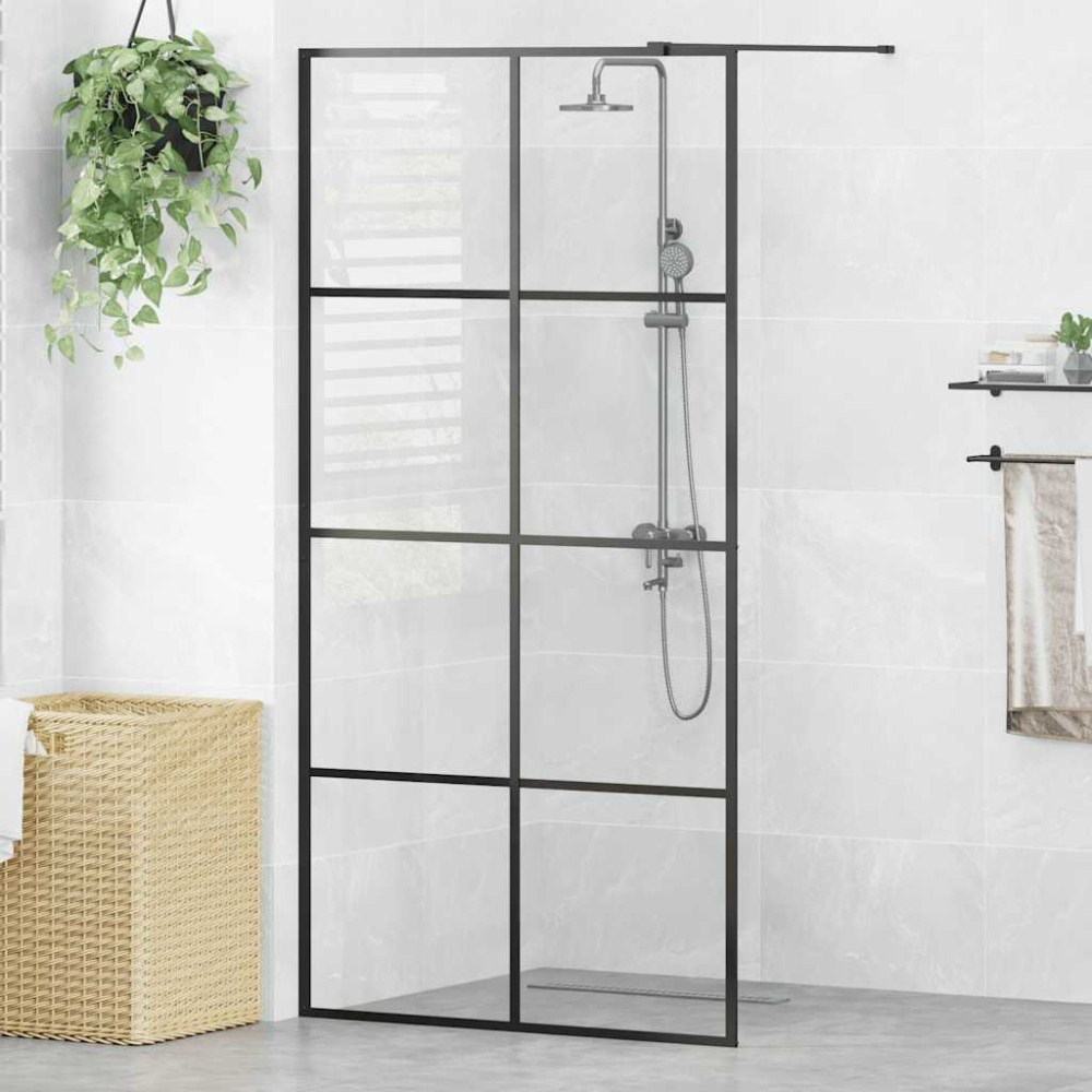 vidaXL Duschvägg med klart ESG-glas 100x195 cm svart