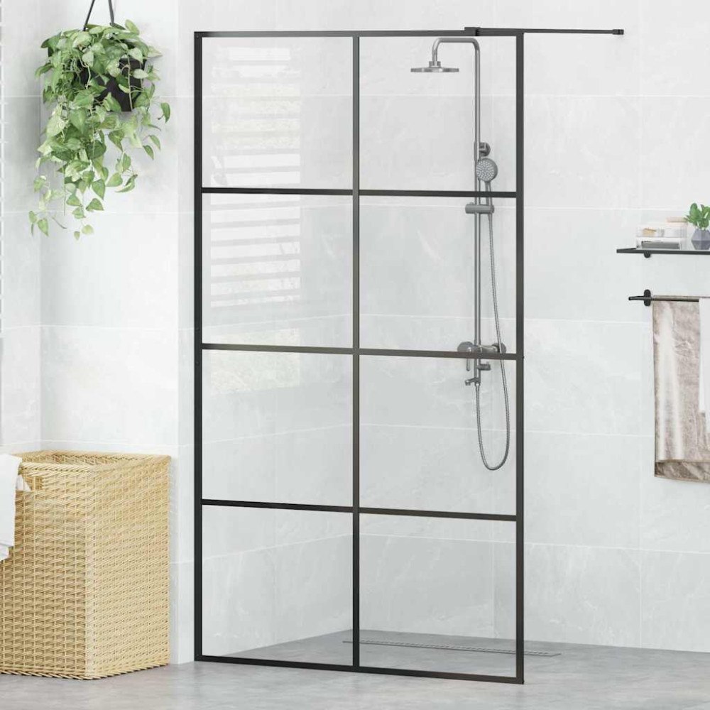 vidaXL Duschvägg med klart ESG-glas 115x195 cm svart