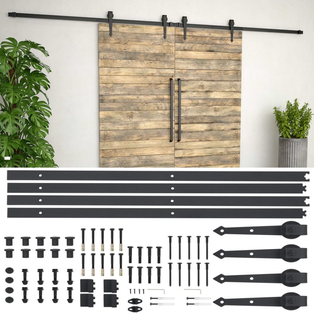 vidaXL Skjutdörrsbeslag 2x183 cm stål svart