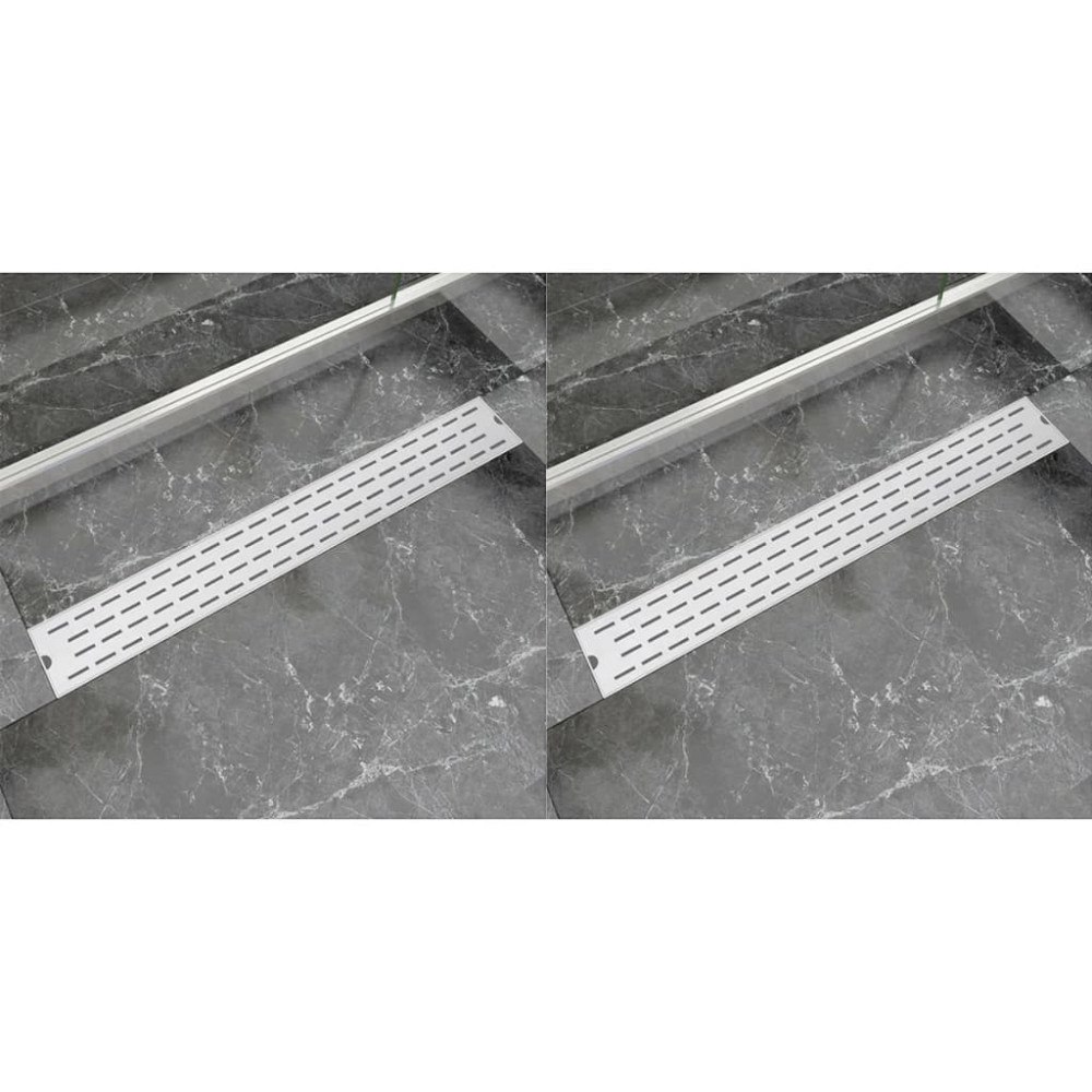 vidaXL Avlång golvbrunn 2 st rak rostfritt stål 830x140 mm