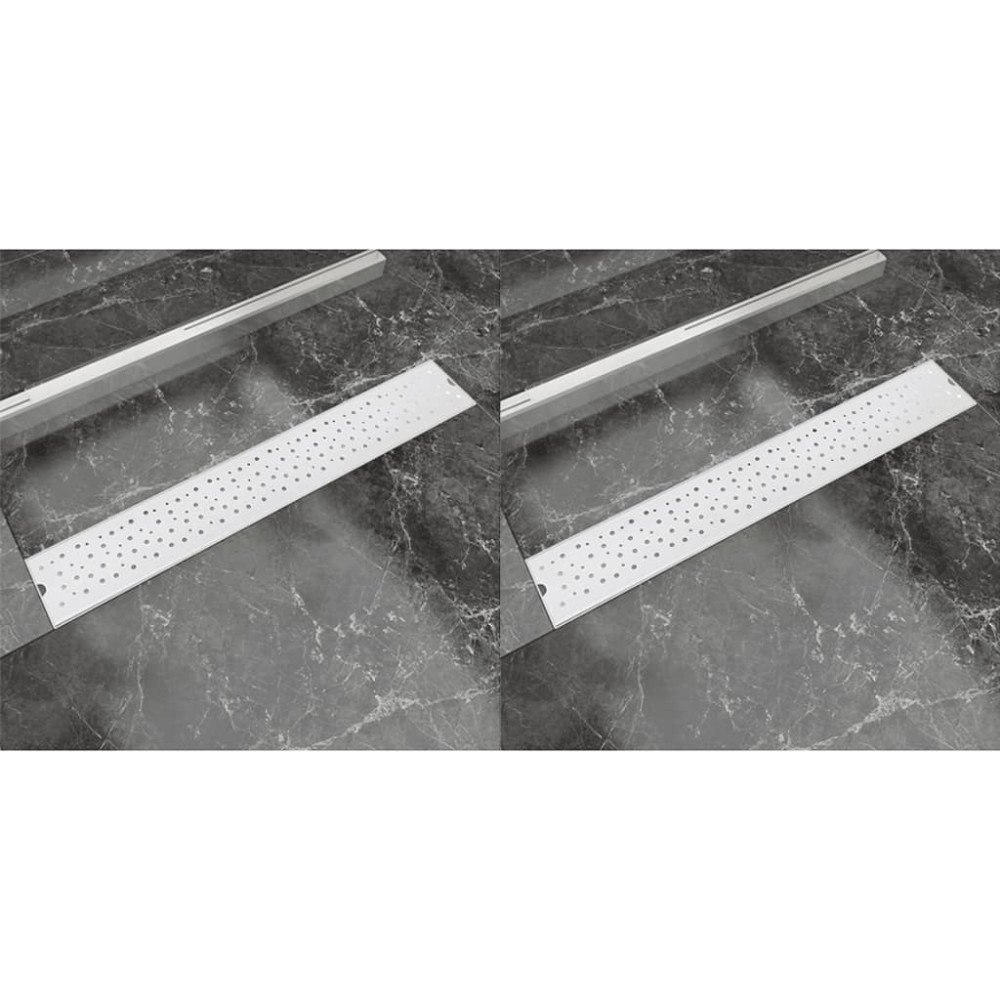 vidaXL Avlång golvbrunn 2 st bubblor rostfritt stål 730x140 mm