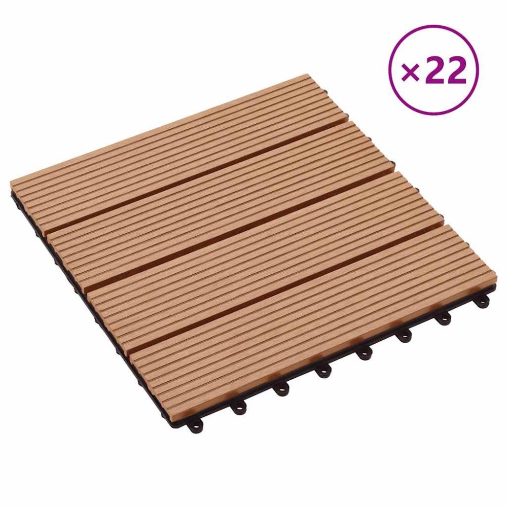 vidaXL Trall 22 st 30x30 cm 2 kvm WPC teakfärg