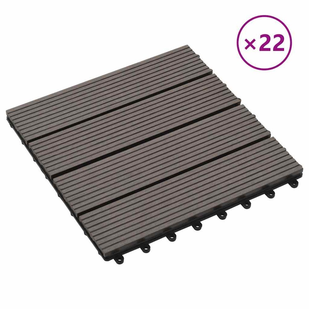 vidaXL Trall 22 st 30x30 cm 2 kvm WPC mörkbrun