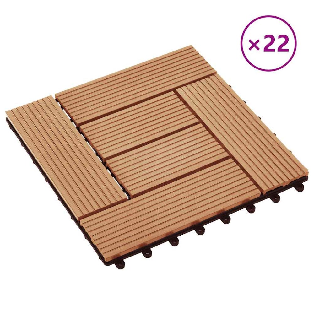 vidaXL Trall 22 st 30x30 cm 2 kvm WPC teakfärg