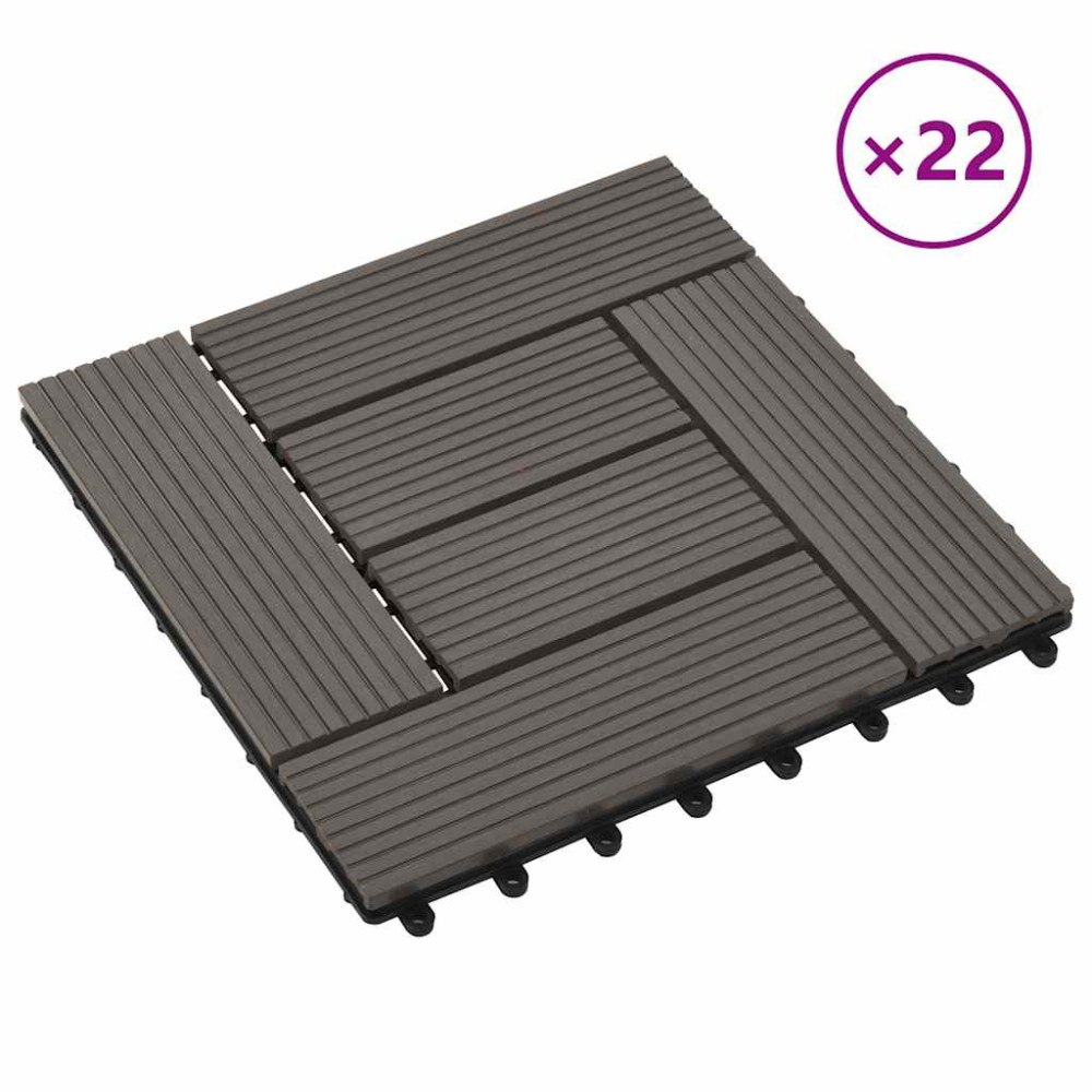 vidaXL Trall 22 st 30x30 cm 2 kvm WPC mörkbrun